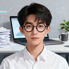 一位戴眼镜的年轻男性用户头像，背景显示数据分析工作台